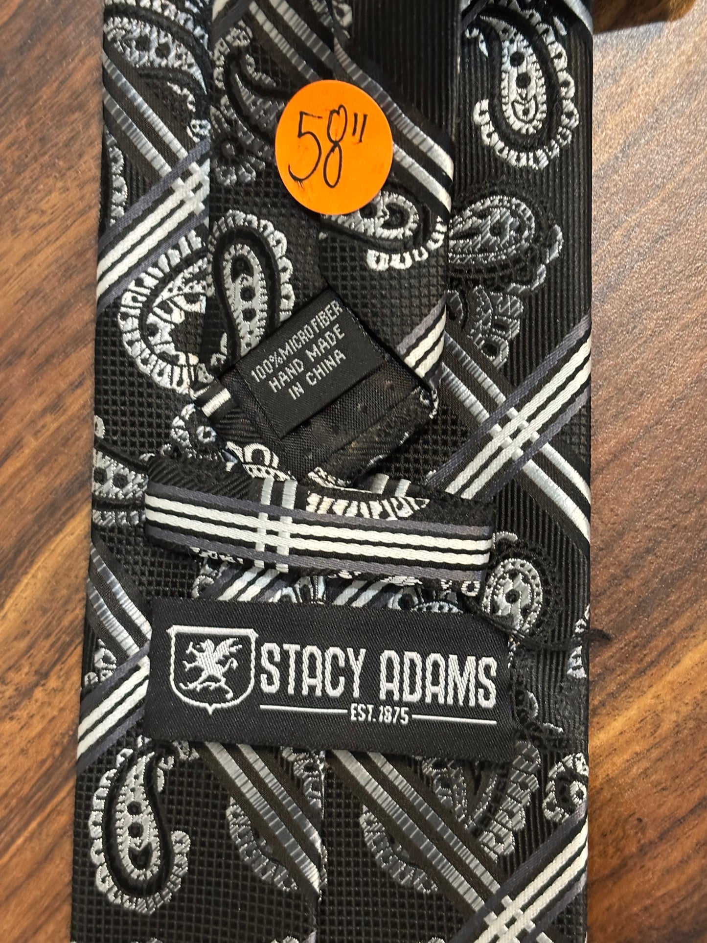 Stacy Adam’s Black Stripe and Paisley Tie 58” 100% Microfiber