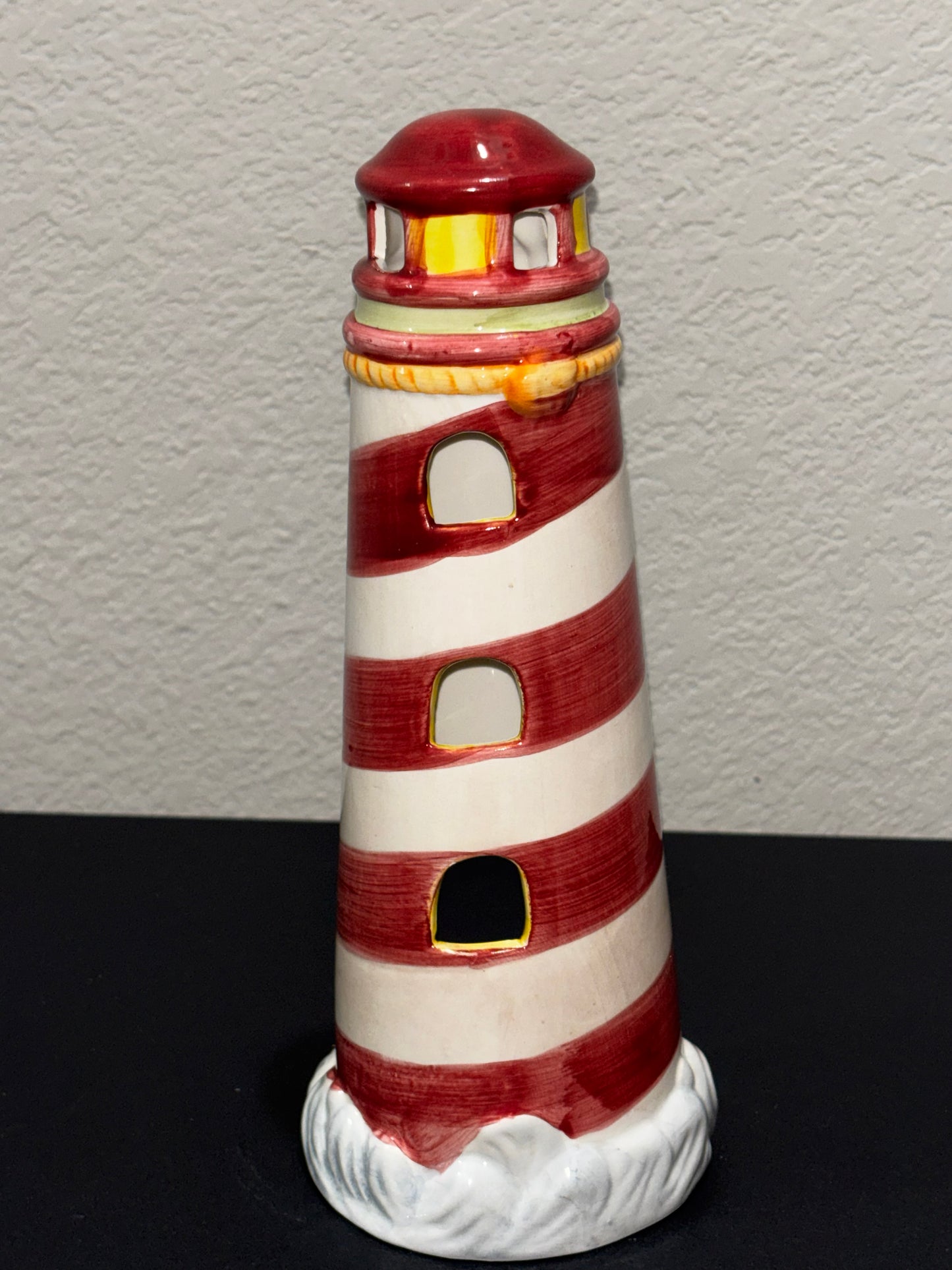 Ceramic Lighthouse Tee Light Holder 9.5 inches tall
