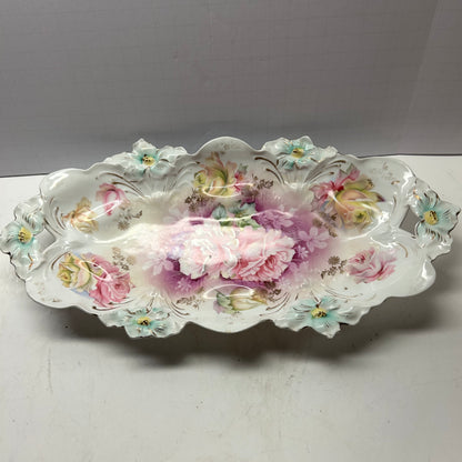 White Decorative Plate w/ Flower Designs Vintage