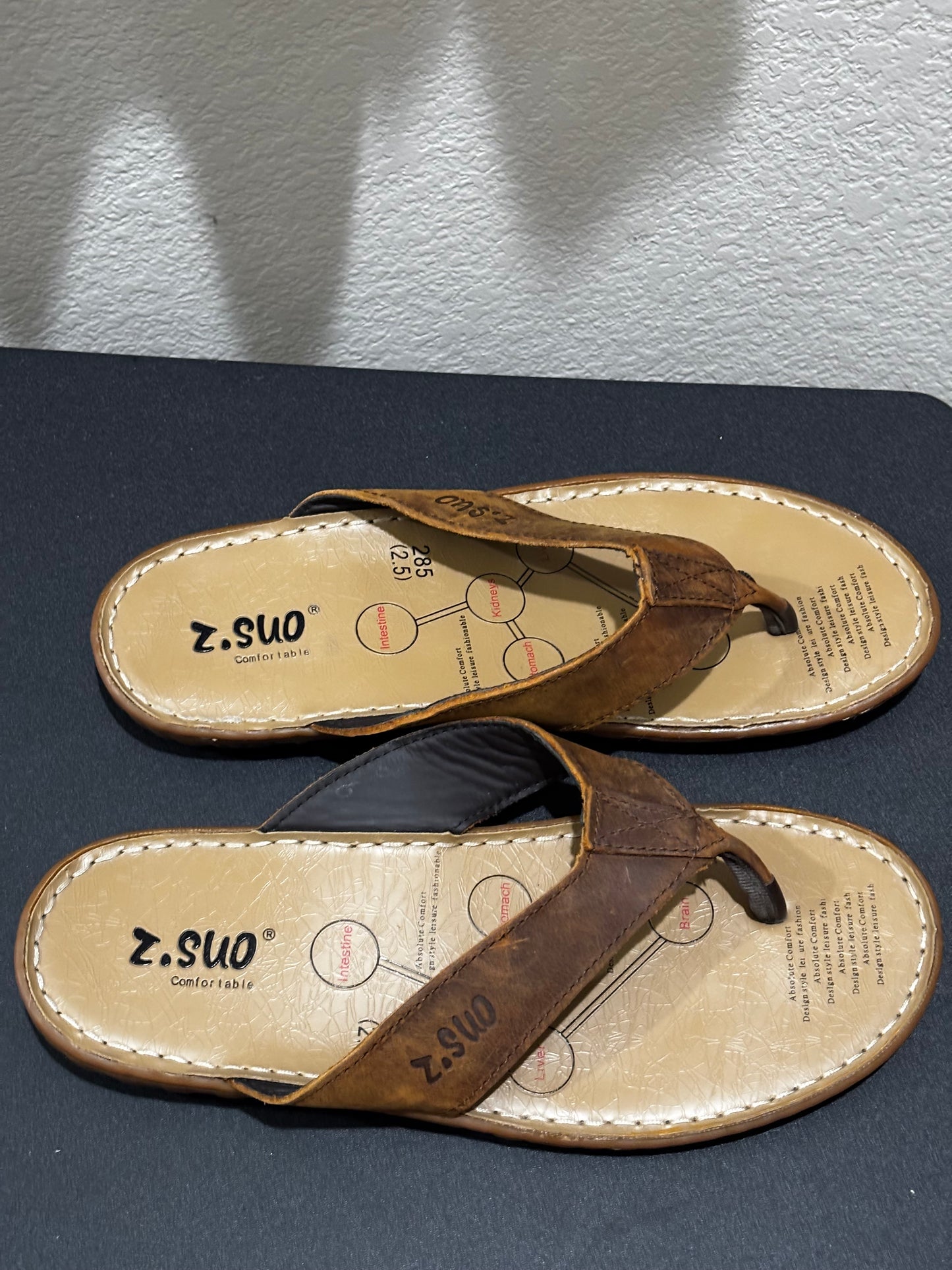 Z.Suo Men’s Brown Leather Flip Flops size 12
