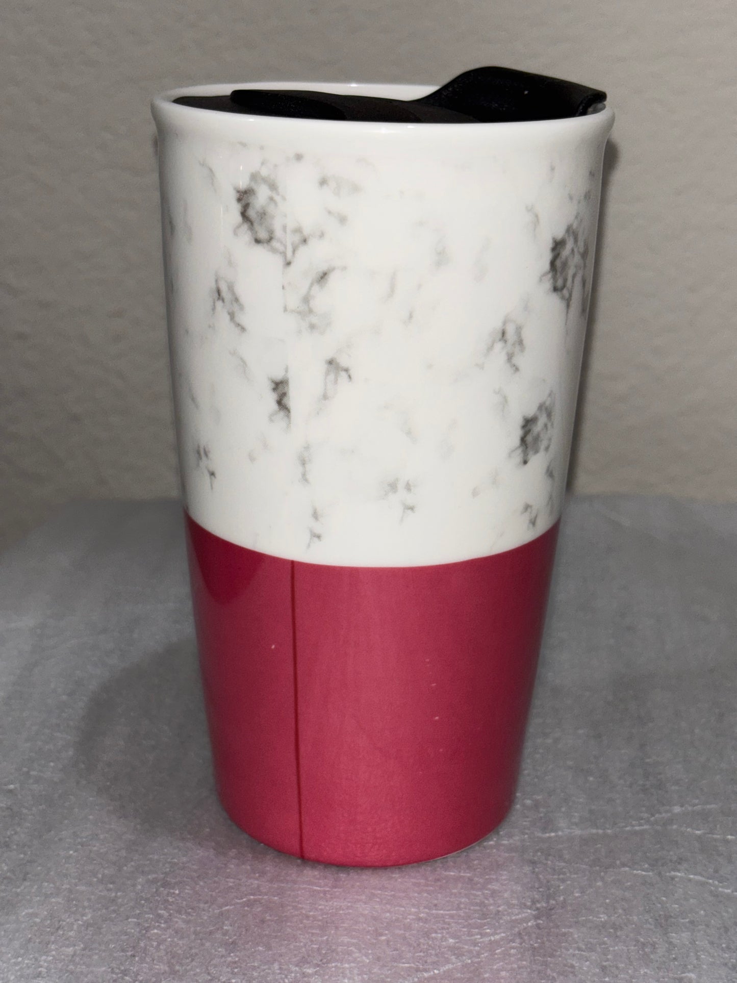 Pink and White Ceramic Cup with lid size 16oz