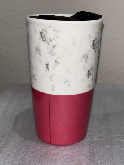 Pink and White Ceramic Cup with lid size 16oz
