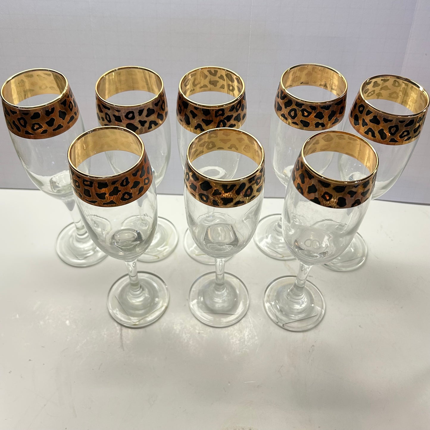 Vintage Circleware Black and Gold Leopard Print Rim Champagne Glasses (set of 8)