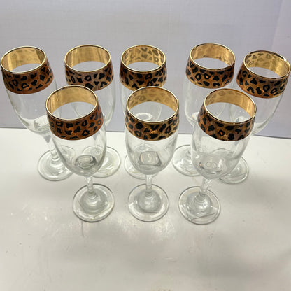 Vintage Circleware Black and Gold Leopard Print Rim Champagne Glasses (set of 8)