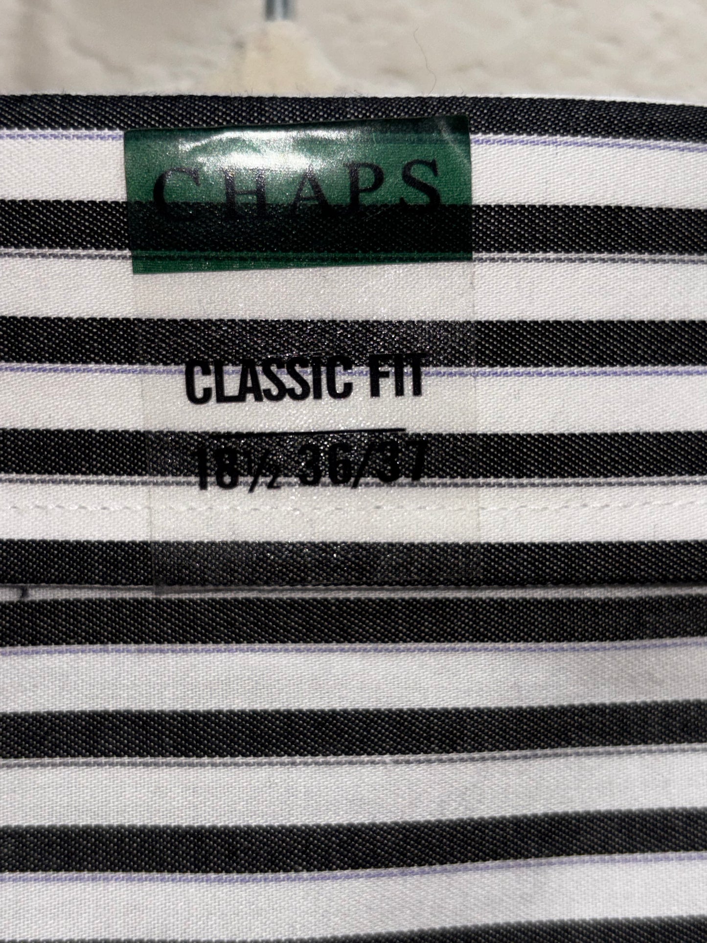 Chaps Black White Striped Button Down Long Sleeve Shirt Men size 18.5 36-37