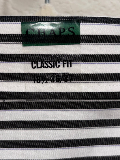 Chaps Black White Striped Button Down Long Sleeve Shirt Men size 18.5 36-37
