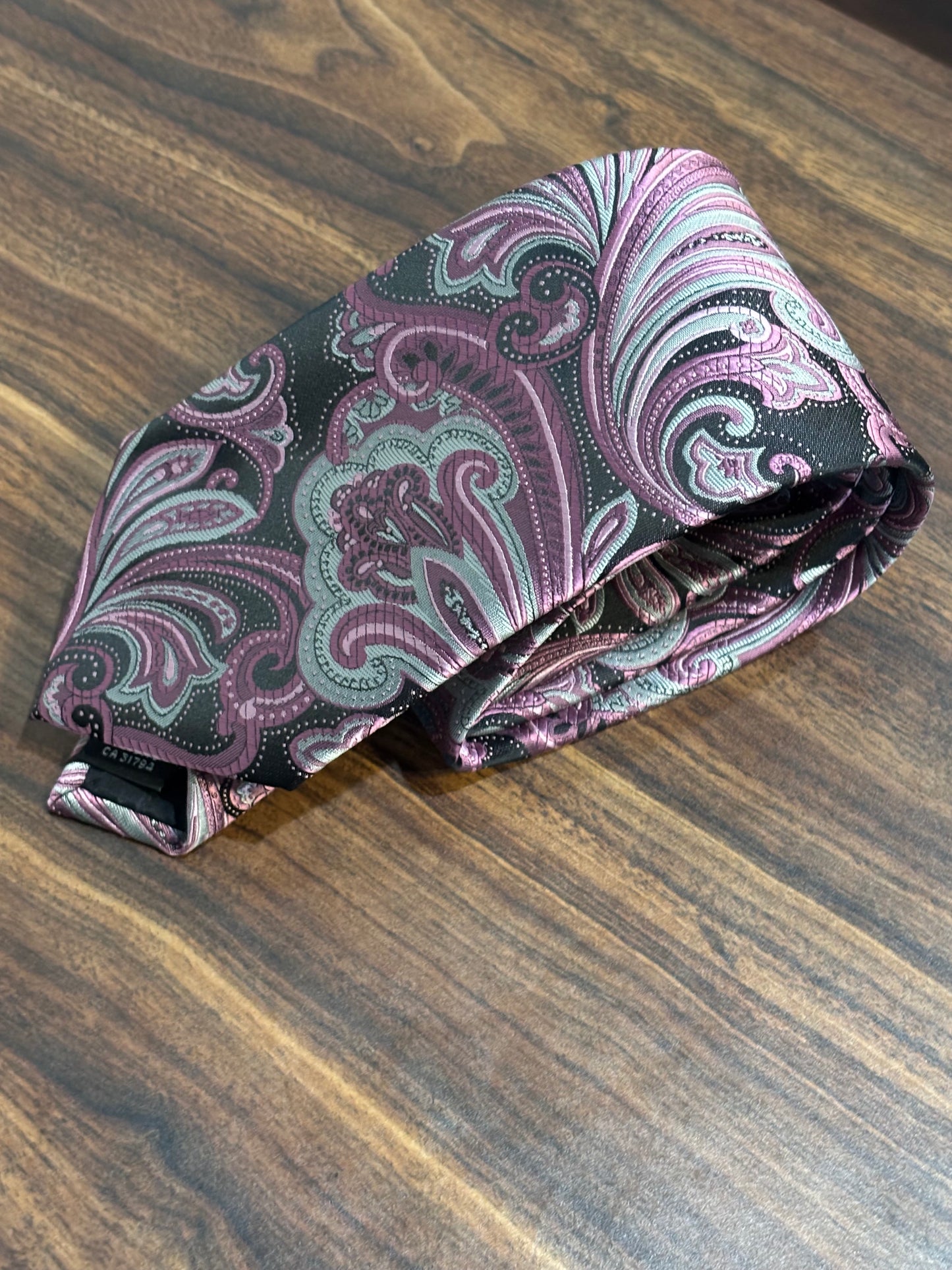 Stanford Essentials 57” 100% Polyester Black  Lavender Blue Pink Tie
