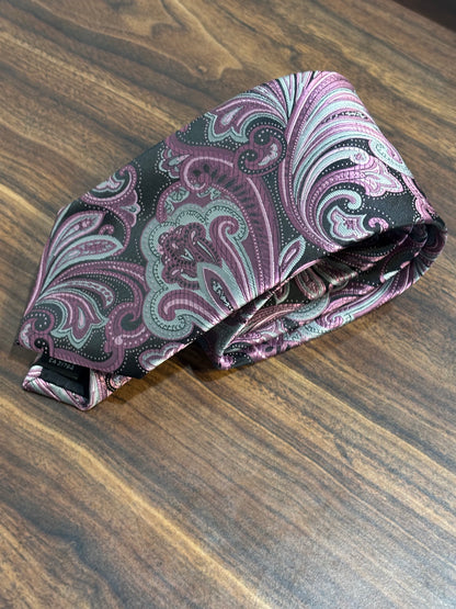 Stanford Essentials 57” 100% Polyester Black  Lavender Blue Pink Tie