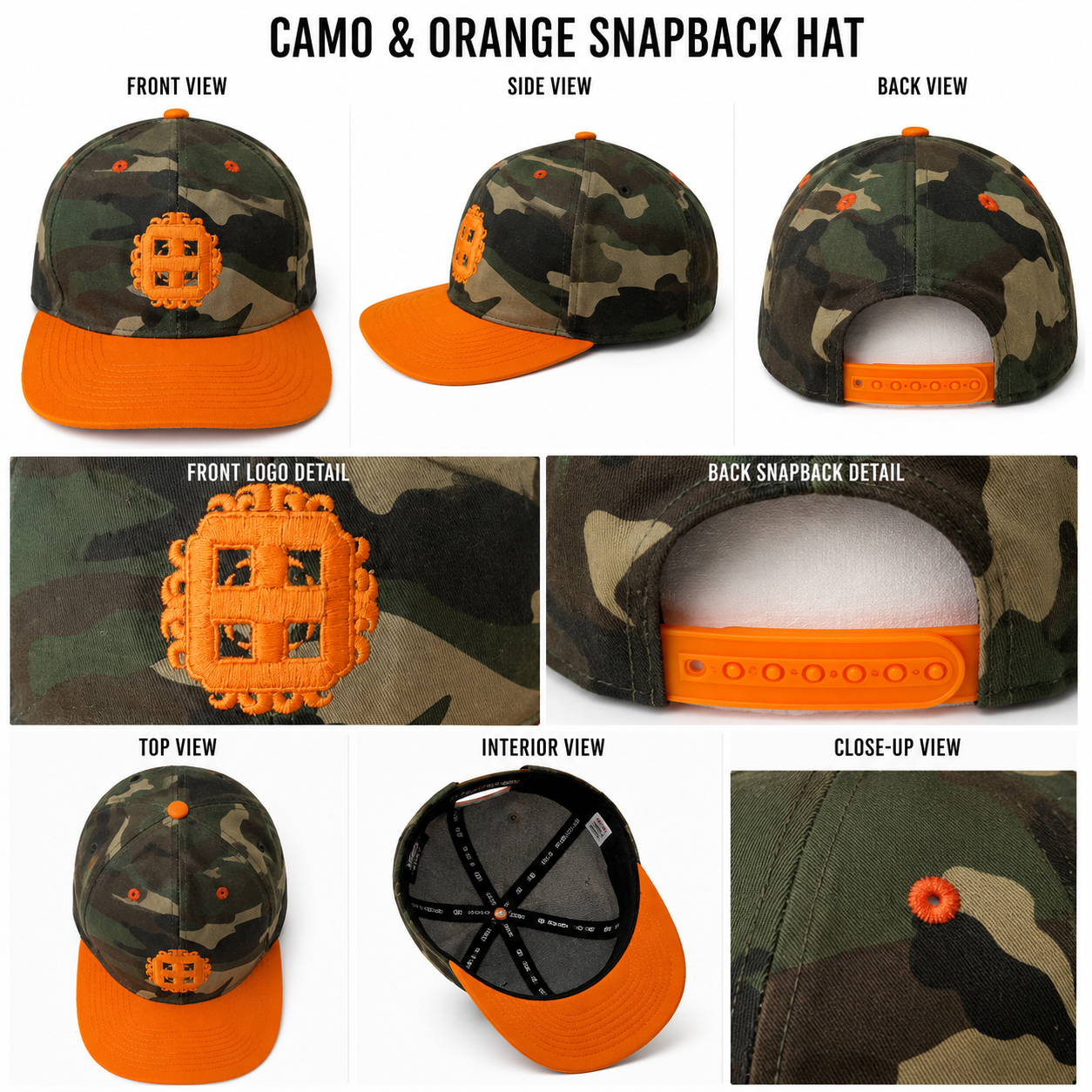 Camo and Orange Adjustable Hat