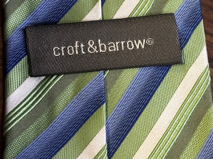 Croft&Barrow Green & Blue Striped Tie 92% Silk 8% Cotton 58”