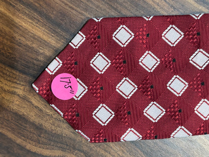 Boys Snapper Red Tie w/ white Diamond Pattern Clip On Tie 17.5”