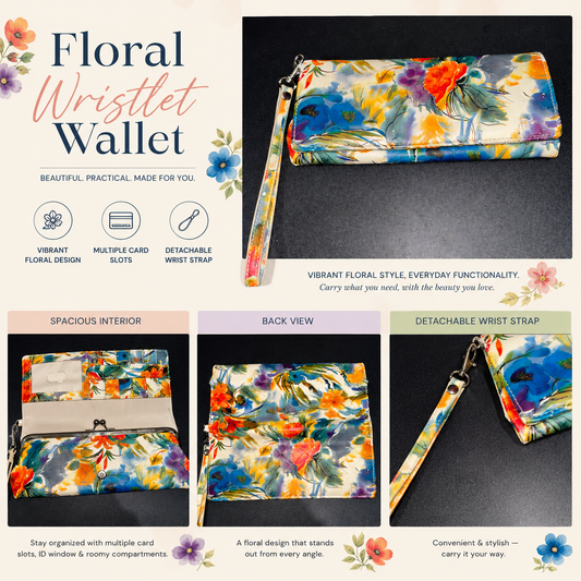 Wristlet Wallet Floral Design Multicolor