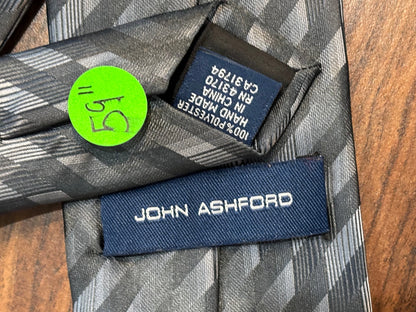 John Ashford Black/Gray Shiny Geometric Tie 100% Polyester 59”