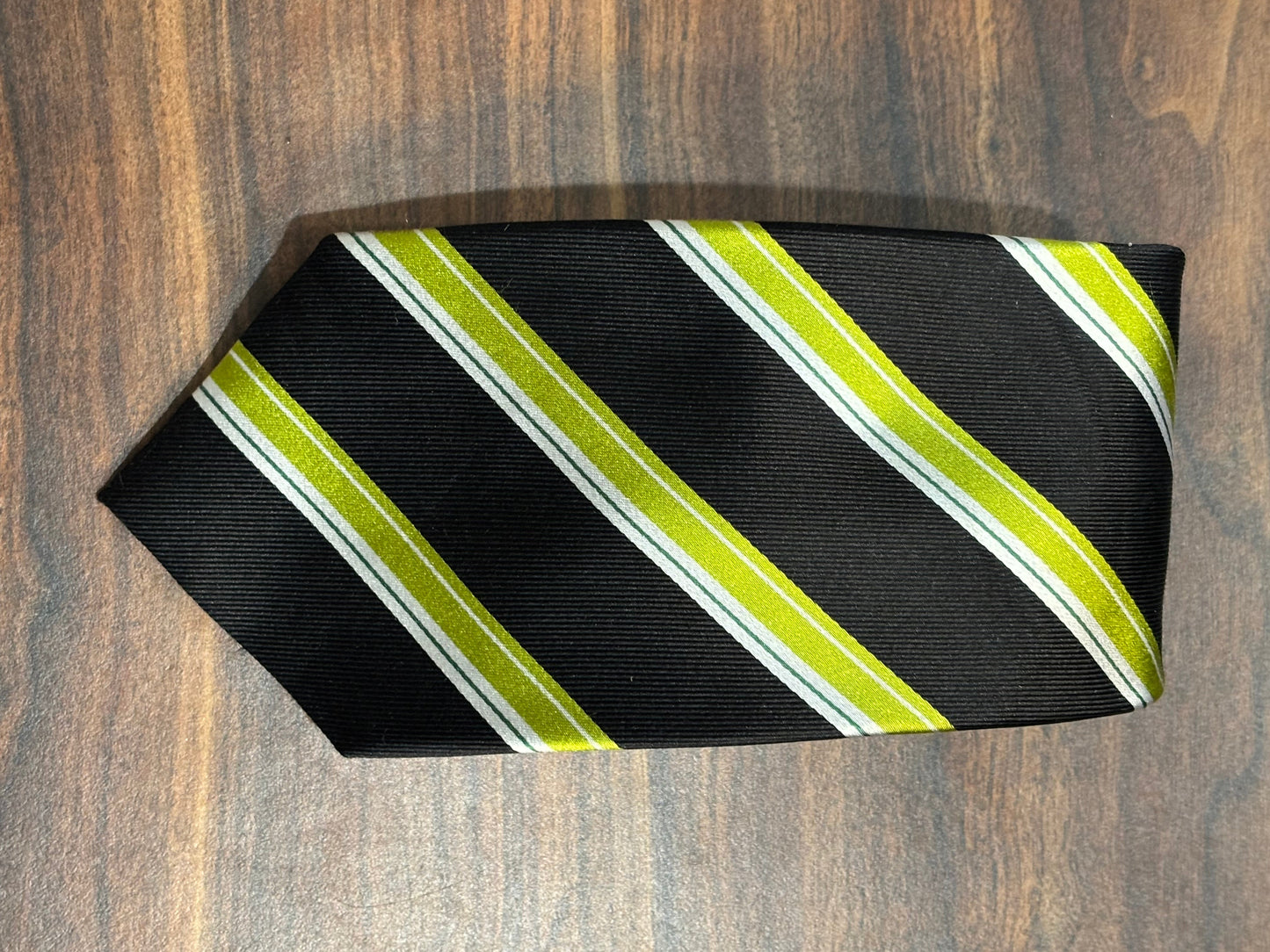 Countess Mara Black w/ Green and White Stripes Tie 58” 100% Silk