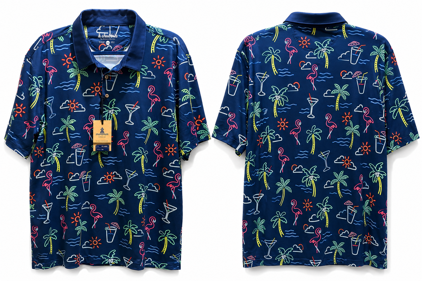 Chubbies Men’s Blue with Pink Flamingo and Martini Design size XXLarge