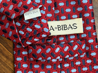 Burma-Bibas Red w/Navy and Light Blue Polka Dot Pattern Tie 58” 100% Silk