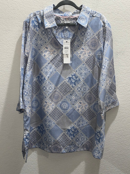 Foxcroft Women’s Light Blue Multi-patterned Designed Blouse size 22