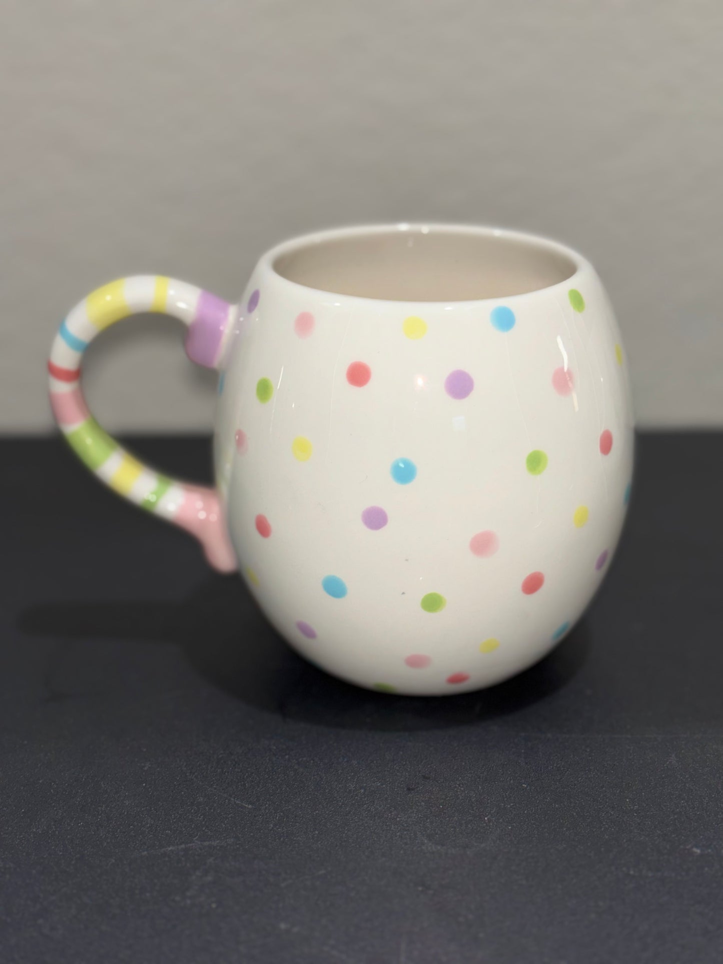 Polkadot with stripe handle pastel color mug ￼