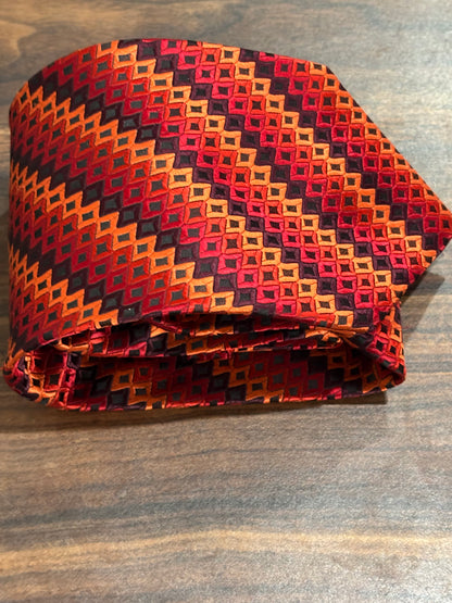Brand Q Red/Orange/Yellow Patterned Tie 100% Polyester 58”