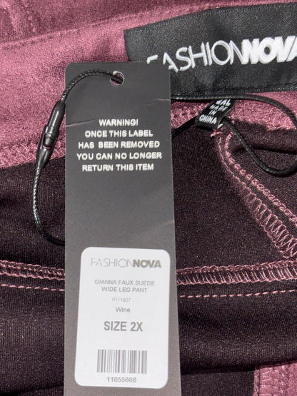 Maroon Faux Suede Wide Leg Pants Women’s Size 2X by Fashion Nova