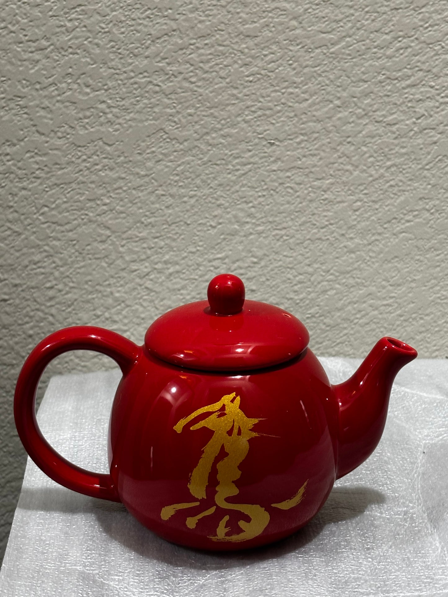 Oriental Red Ceramic Tea Pot with Gold Design