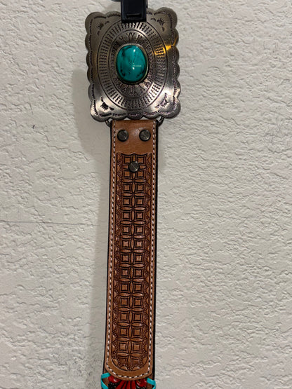 Western Turquoise Brown Tooled Belt by Myra