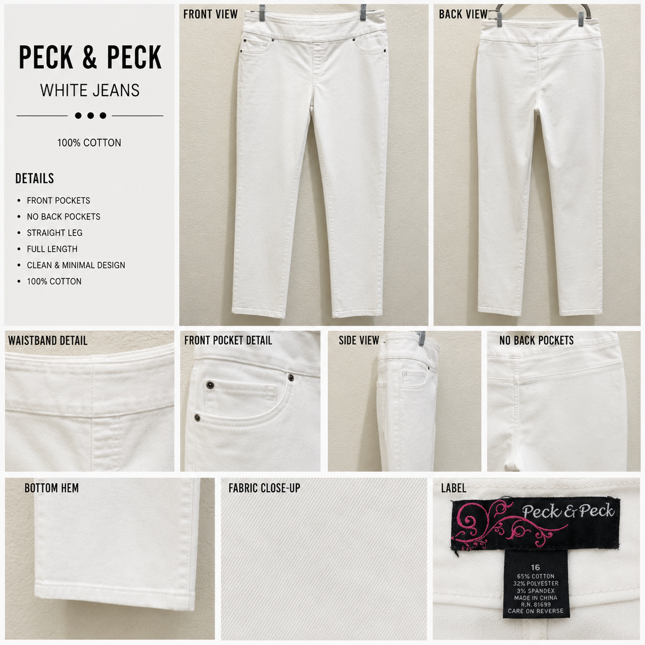 Peck& Peck White Pull on pants women’s size 16