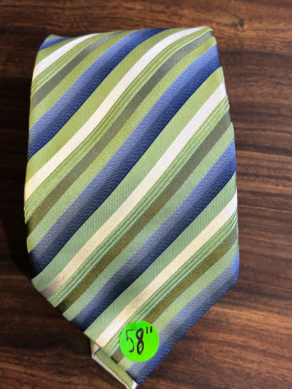 Croft&Barrow Green & Blue Striped Tie 92% Silk 8% Cotton 58”