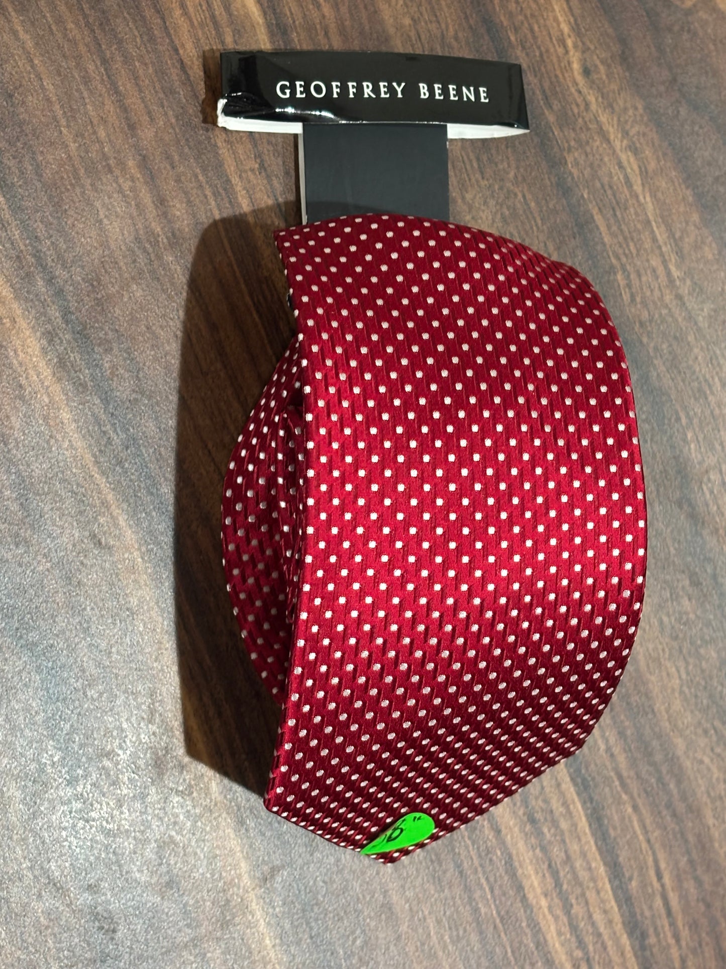 Geoffrey Beene Red Tie w/ White Dots 100% Silk 58”