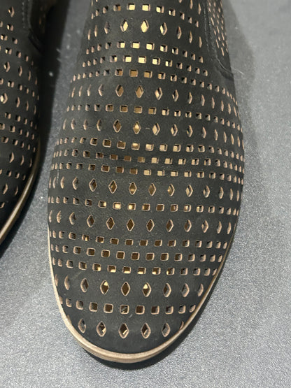 Franco Sarto Womens Black Leather Perforated Loafers size 8
