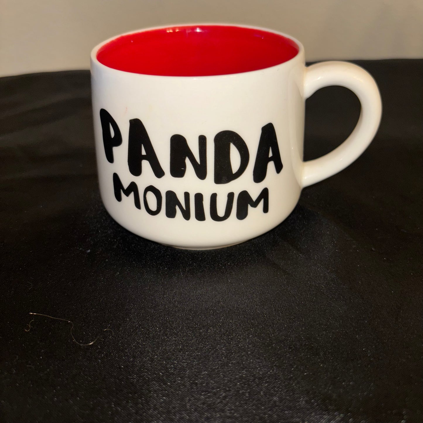 White and red panda mug “Pandamonium”
