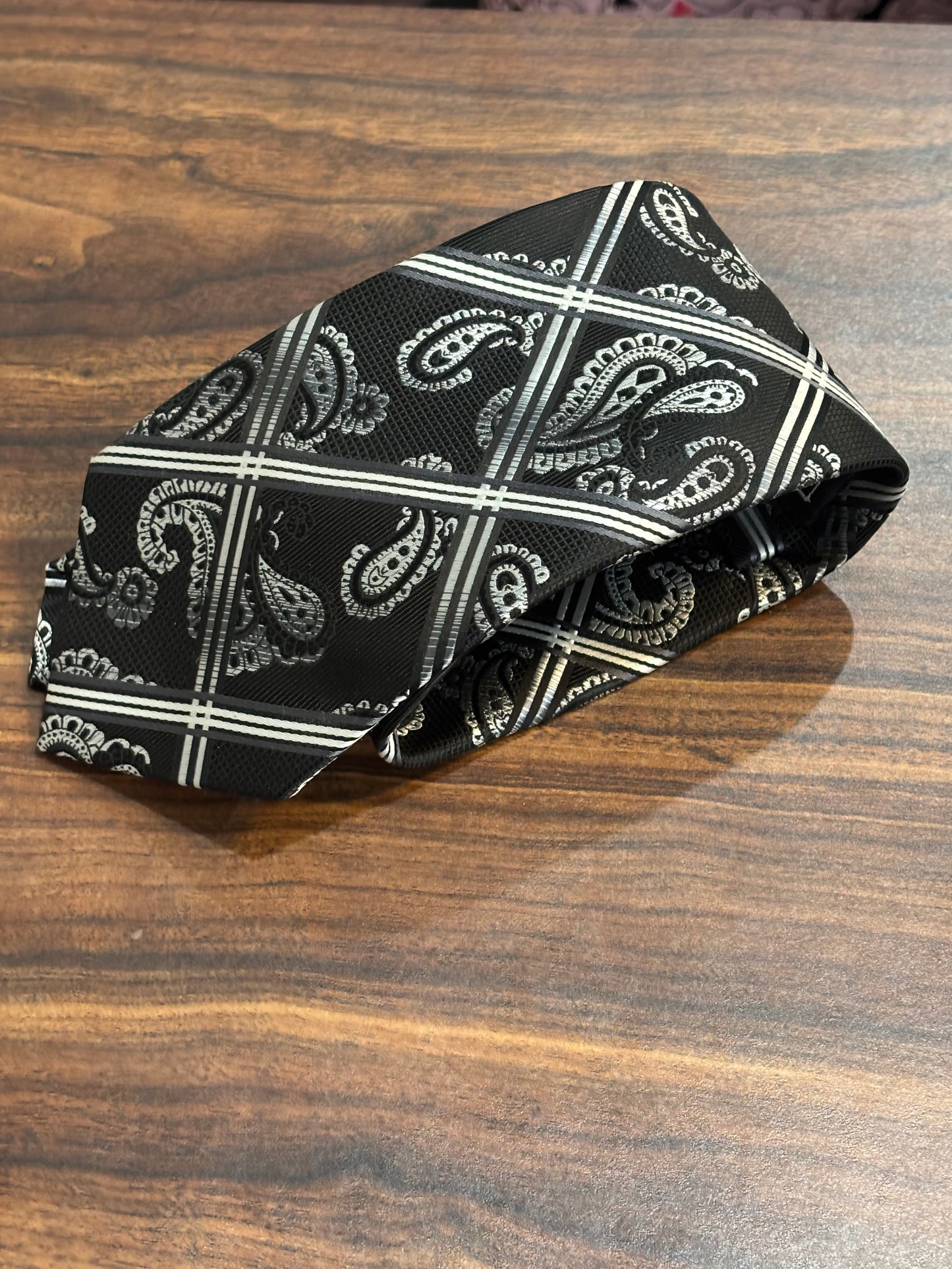 Stacy Adam’s Black Stripe and Paisley Tie 58” 100% Microfiber