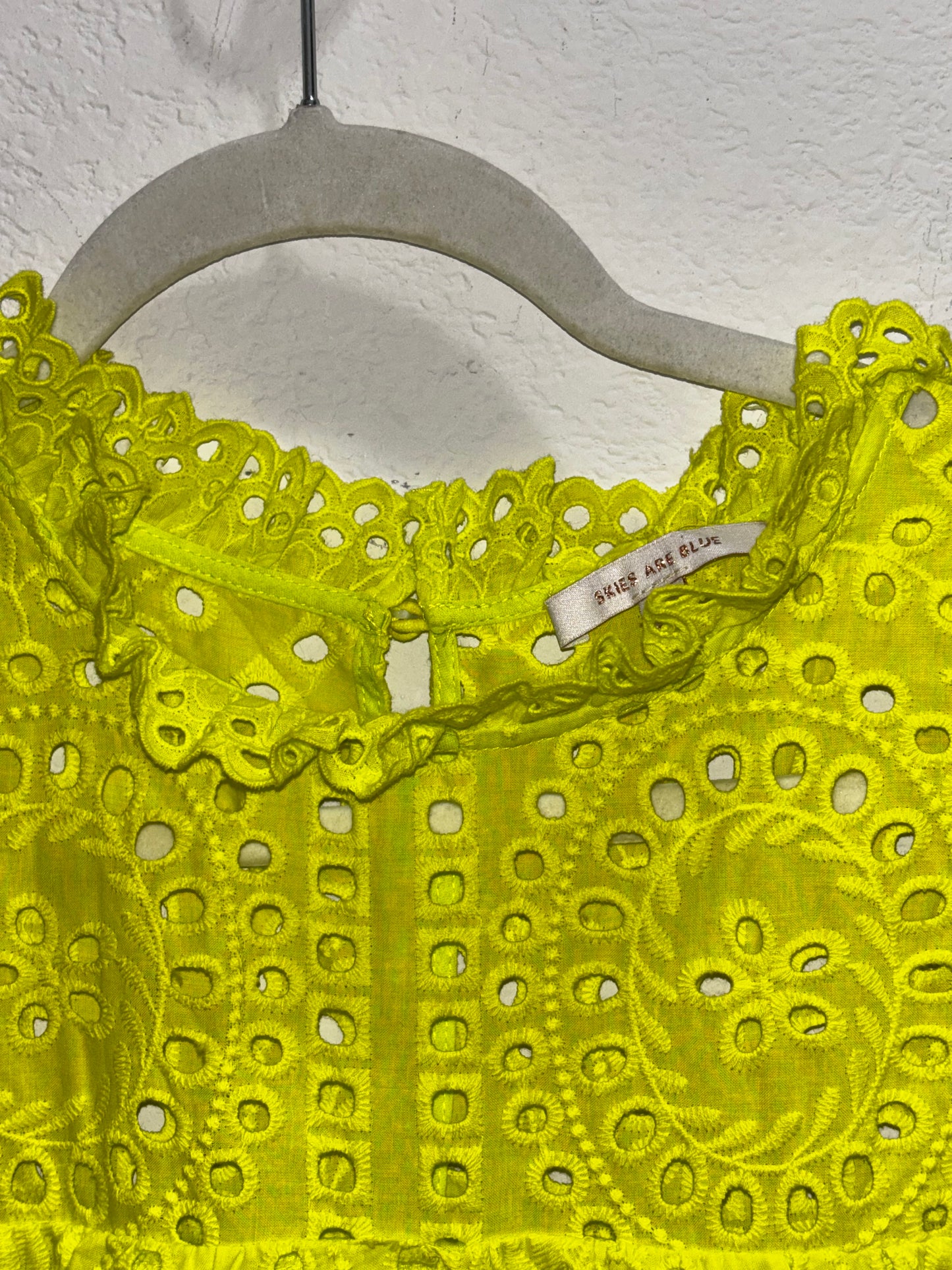 Skies Are Blue Neon Yellow eyelet Midi Dress Women’s size Medium