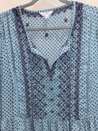Boho Teal Navy Blue Midi Dress by Time Tru
