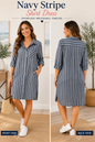 Blue and white striped shirt dress size small