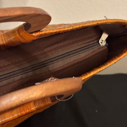 Rattan Woven Tote with Wood Handle NWT 10H x15W