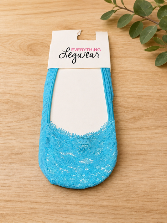 Aqua blue lace pattern women’s no show socks by Legwear