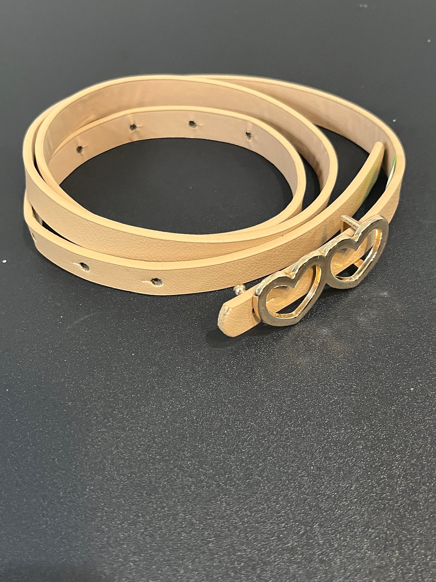 Women's Cream Belt w/ Double Heart Buckle 40”