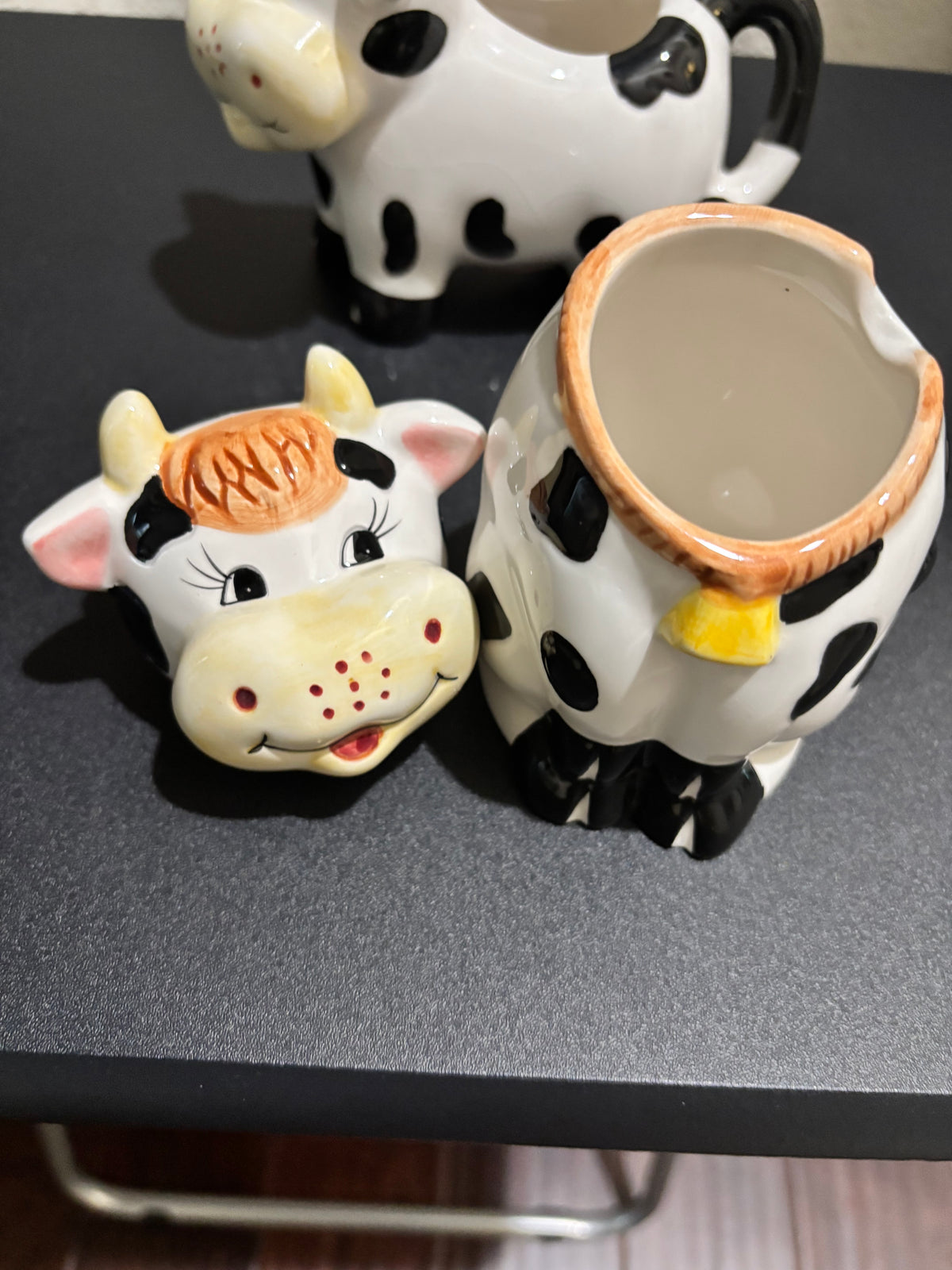 Ceramic cow creamer and covered sugar bowl set farmhouse, kitchen, decor