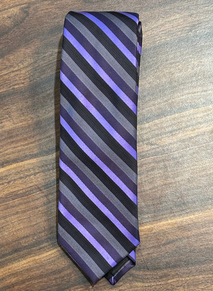 J.Ferrar Black & Purple Striped Tie 57” 100% Polyester