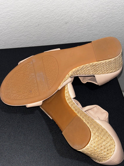 Preston York Beige Leather Wedge Espadrilles size 9