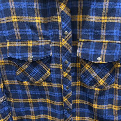 KUT blue ans yellow plaid long sleeve shirt women’s size large