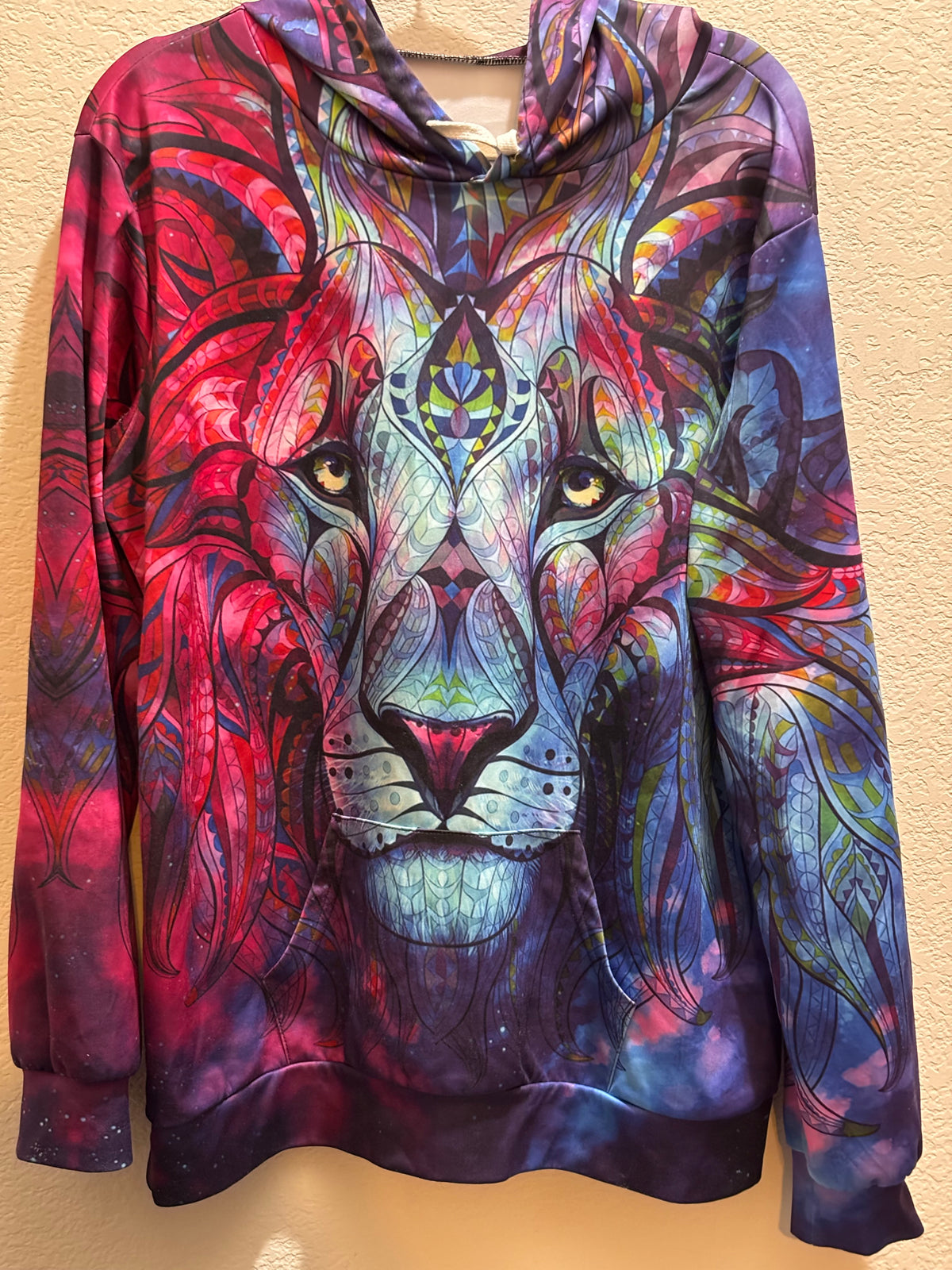Psychedelic multicolor ￼Lion graphic Hoodie L/XL unisex ￼