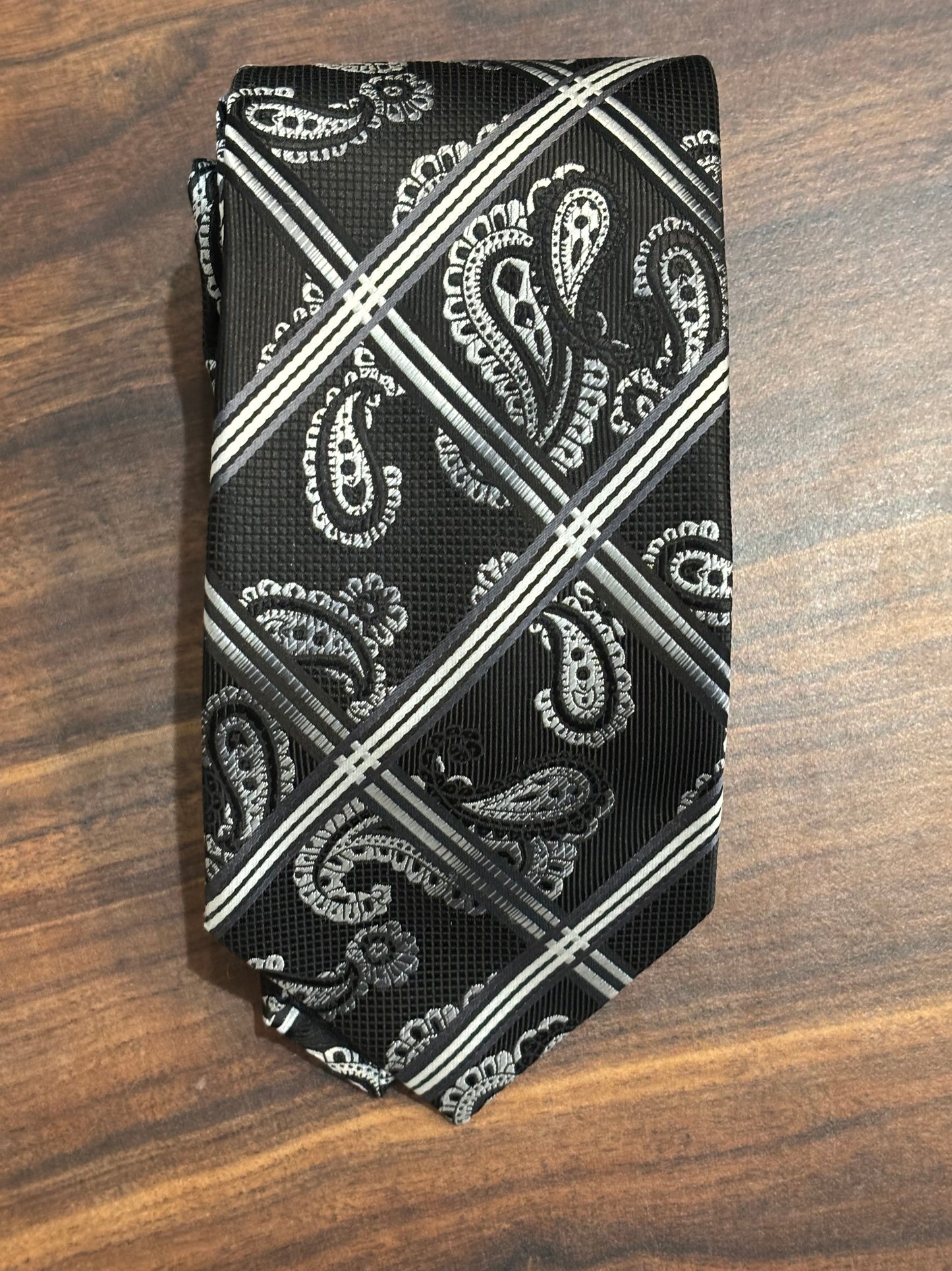 Stacy Adam’s Black Stripe and Paisley Tie 58” 100% Microfiber