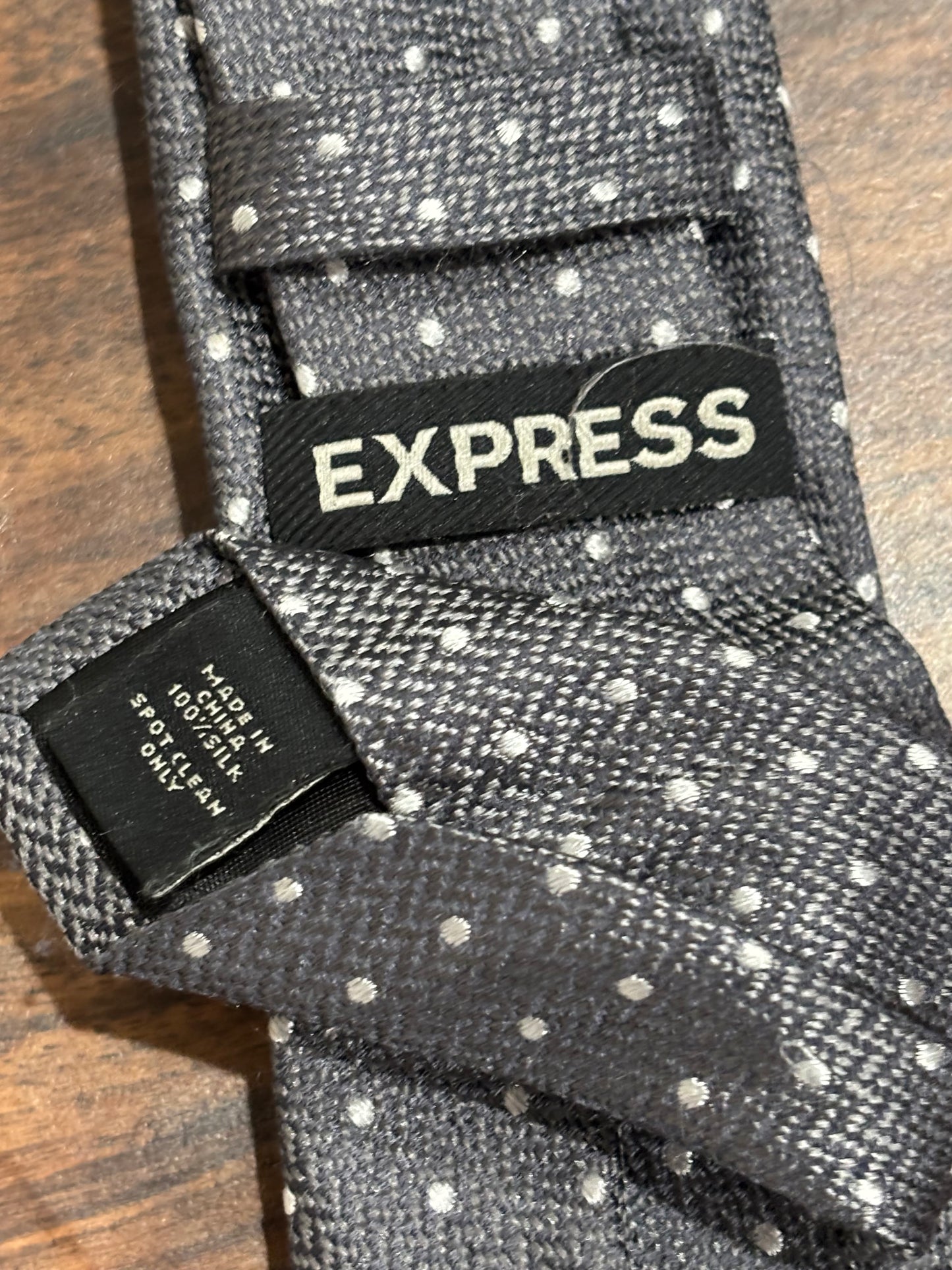 Express Gray Tie w/ White Dots 100% Silk 56”