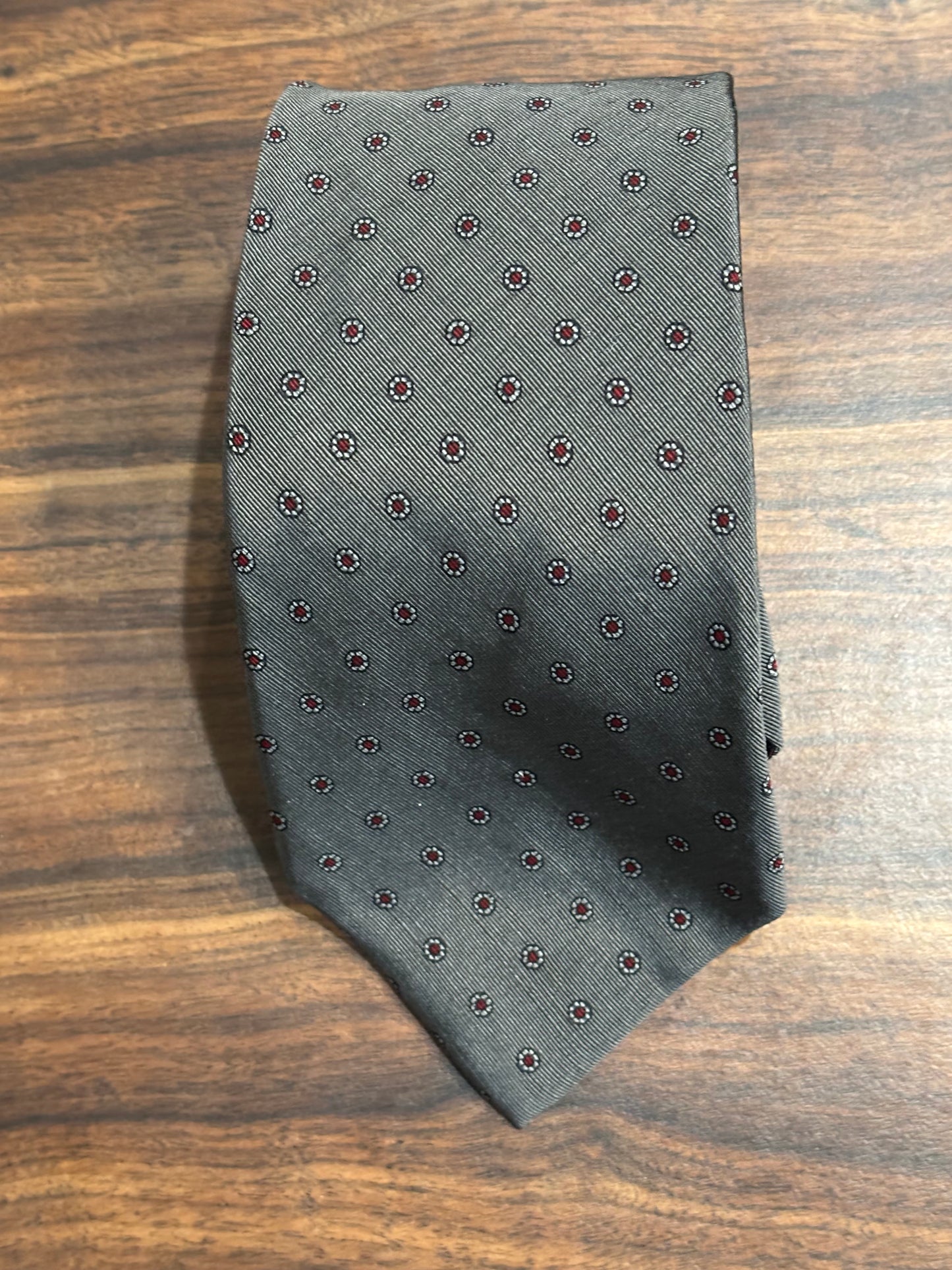 Krugs Gray Tie w/ Red polka Dots 70% Silk 30% Wool