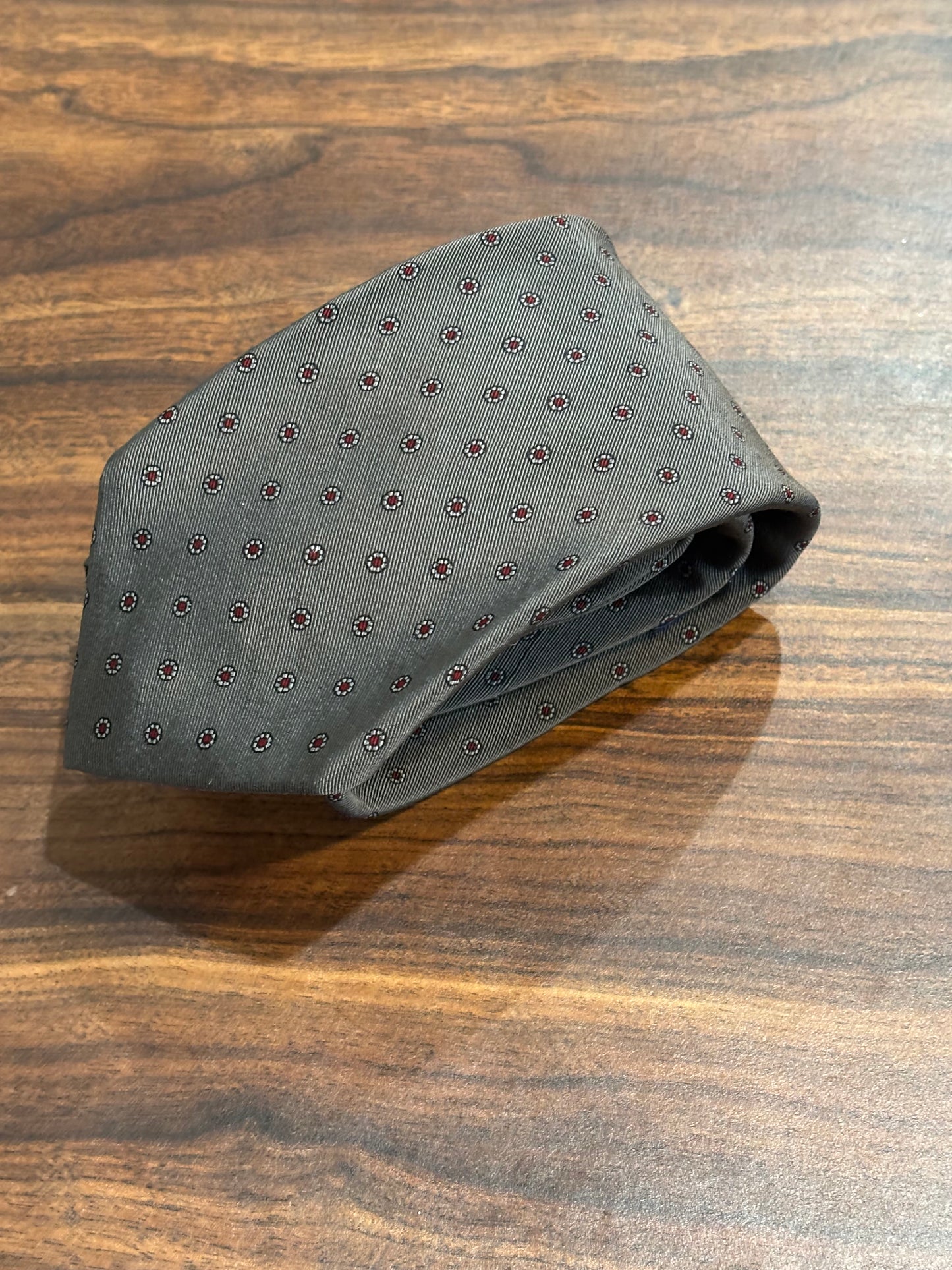 Krugs Gray Tie w/ Red polka Dots 70% Silk 30% Wool