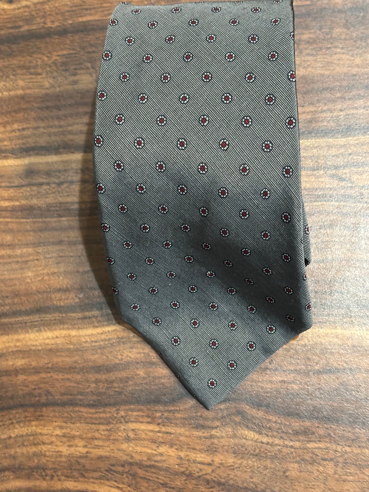 Krugs Gray Tie w/ Red polka Dots 70% Silk 30% Wool