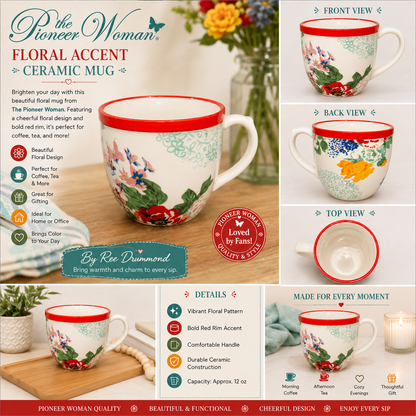 Pioneer Woman floral and Red Rim Mug