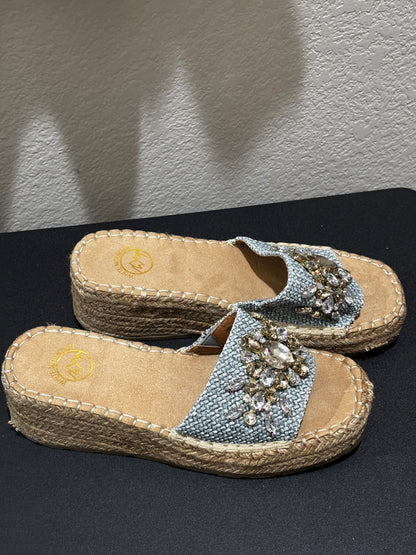 White Mountain Women’s Jean Jewel Embellished Wedge Espadrille Shoes size 8